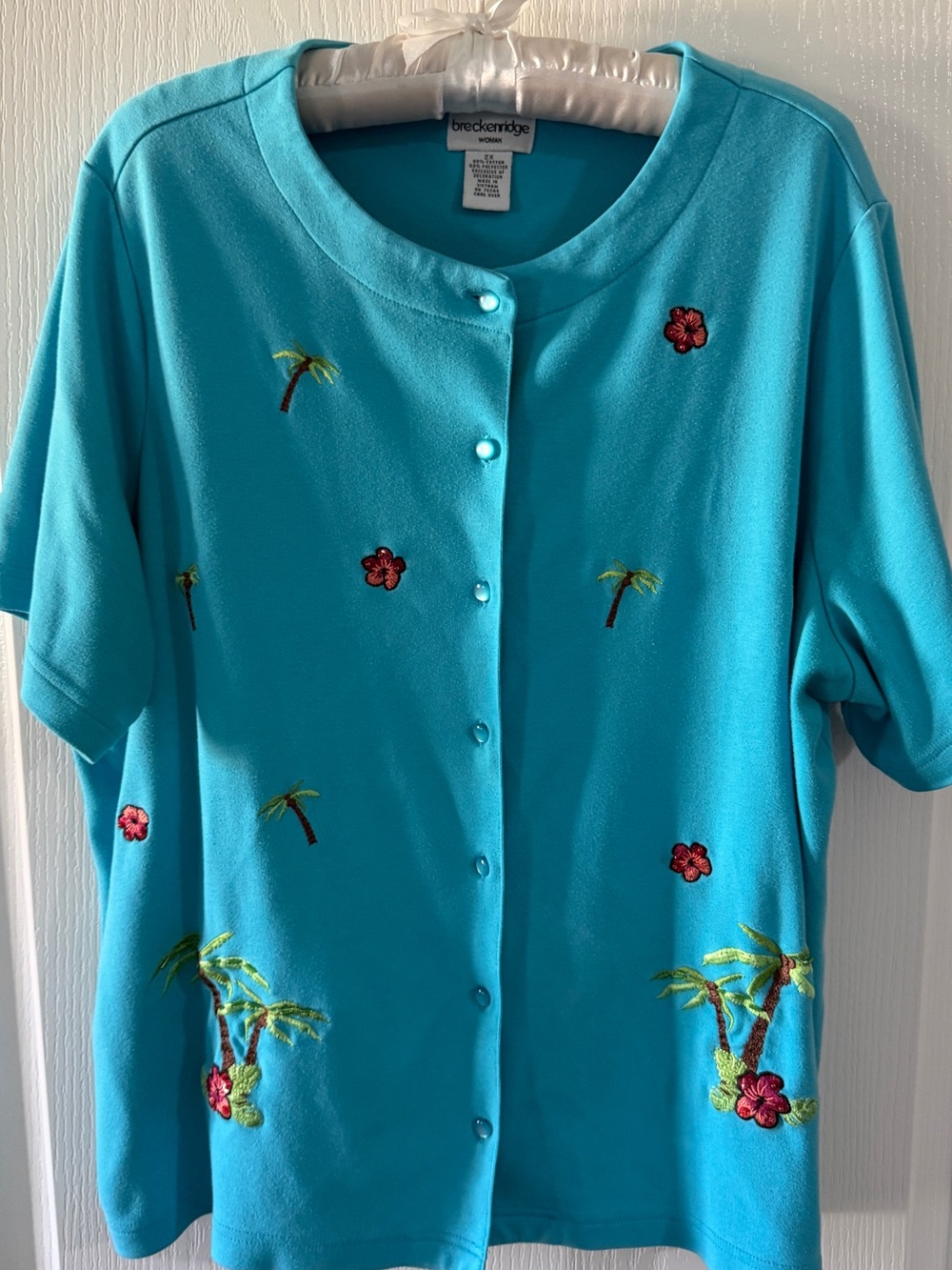 Breckenridge Turquoise Embroidered Tropical Button-Up